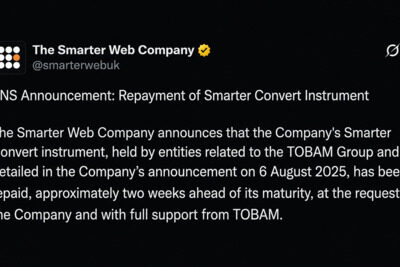Bitcoin Treasury Firm Smarter Web Sells 177 BTC in Early Debt Repayment Move